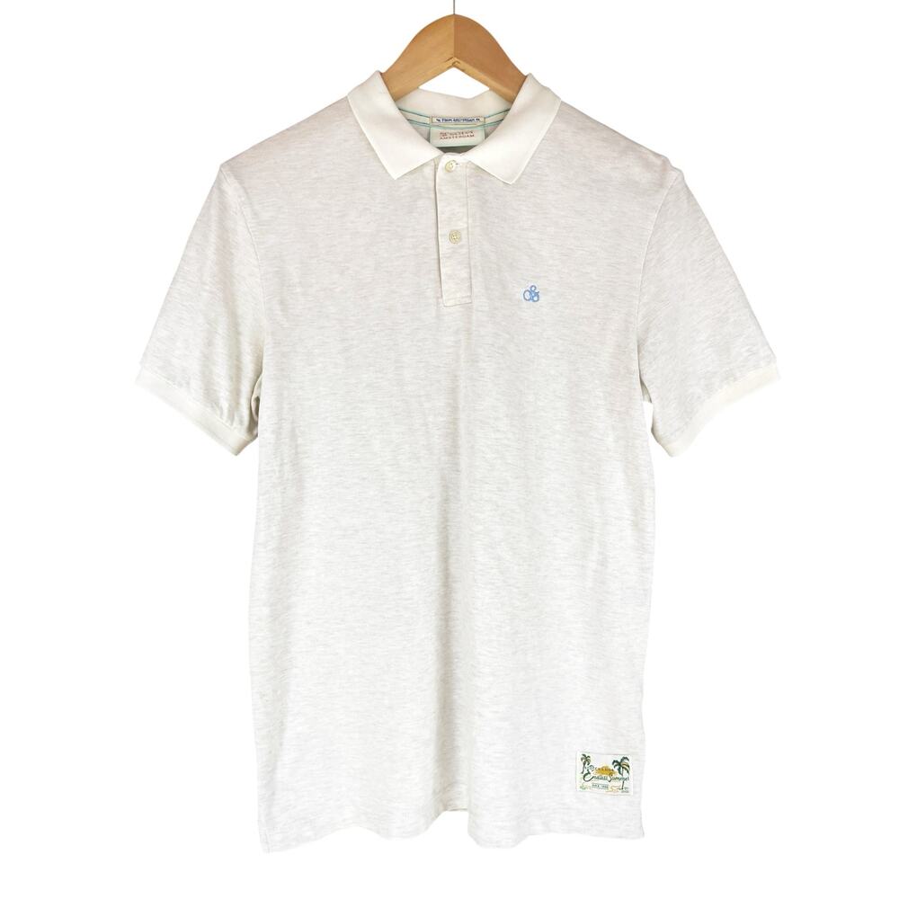SCOTCH & SODA Endless Summer Melange Short-Sleeve Polo Shirt Oatmeal Sz S 171722